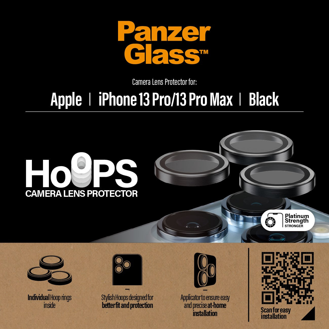 PanzerGlass® Hoops® Camera Lens Protector Black for iPhone 13 Pro | 13 Pro Max